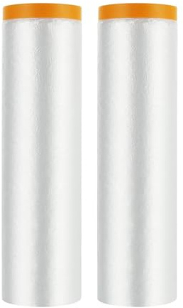Confezione da 2 rotoli di pellicola coprente con nastro autoadesivo, 1,5 m x 20 m, pellicola coprente pre-nastrata, panno antipolvere in plastica per verniciatura, auto, pareti, mobili, finestre