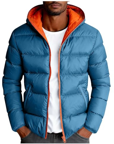 EMATOP Winterjacke Herren Warm Baumwolle Steppjacke Langarm Sport Daunenjacke Freizeit Einfarbig Wintermantel mit Kapuze Pufferjacke Winter Outdoor Jacke Winddicht Mantel Bequem Wanderjacke