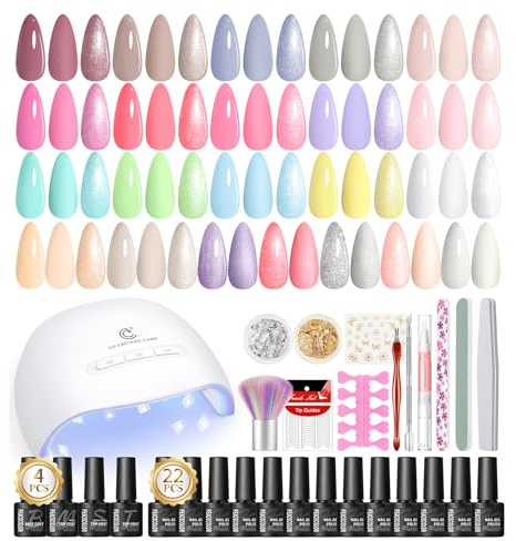 PEACECOLOR Uñas Semipermanentes Kit Completo y Lámpara UV, 22 Colores Kit Uñas Semipermanentes con Base Top Coat Herramientas de Manicura, Regalo para Mujeres