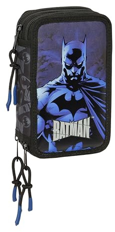 BATMAN - Trousse scolaire avec 37 outils inclus, trousse pour enfant, idéale pour les enfants de 5 à 14 ans, confortable et polyvalente, qualité et résistance, 12,5 x 5,5 x 19,5 cm