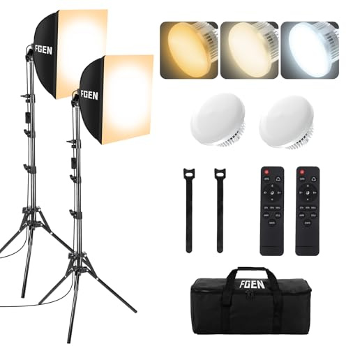 FGen LED Softbox Set mit 85W 2700-6400K dimmbare Foto Licht 300cm Kabel