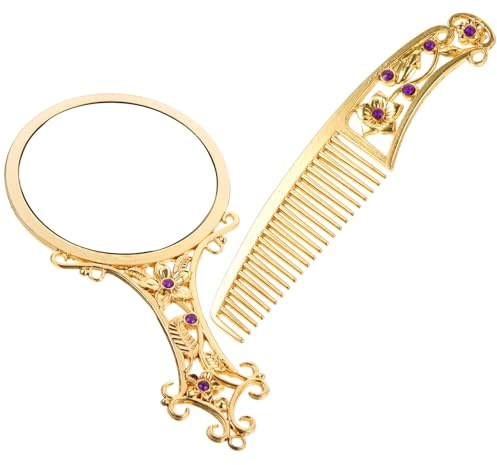 BIUDECO Vintage Schminkspiegel aus Legierung mit Kamm Tragbarer Kleiner Kosmetikspiegel für Zuhause und Reisen Leicht und Handlich Zufälliger Stil