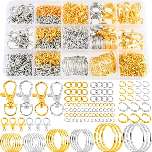 NEBURORA 1340-teiliges Schlüsselanhänger-Bastelset, inklusive Schlüsselanhänger, Karabinerverschluss, Schlüsselringe, Biegeringe und Verlängerungsketten für Schmuckherstellungs-DIY-Projekte