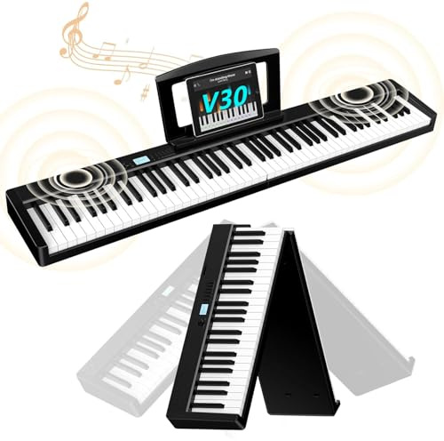 TERENCE E-Piano 88 Tasten faltbar dynam. BT/MIDI 10W Pedal 1800mAh Schwarz | Keyboard Piano Inkl. Notenständer und Audiokabel 10W Lautsprecher. Ideal für Anfänger, Zuhause oder unterwegs