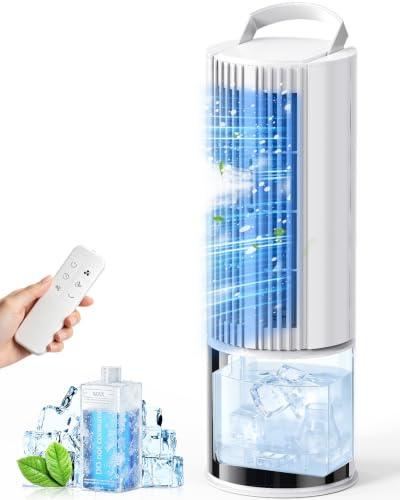 Condizionatore d'aria portatile 6 in 1, 3 velocità di raffreddamento, modalità Turbo, funzione Brezza Notturna, funzione Nebulizzazione e timer (1-8 ore), oscillazione a 45°/90° (Bianco Crema)