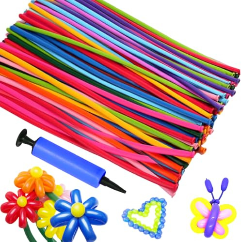 WENAUANG 200 Piezas Globos Largos, Globo Globoflexia, Globo Formas con Bomba de Globo, Globos Mágicos de Látex para Animales, Fiestas, Cumpleaños, Decoración y Manualidades DIY