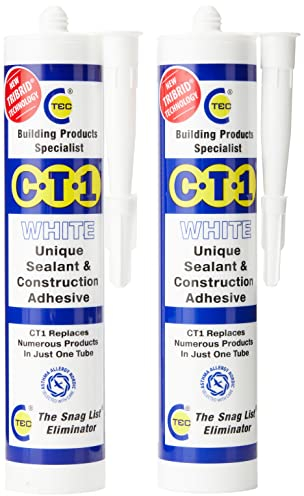 Colla in mastice sigillante per lavori edilizi, confezione da 2, CT1, extra forte, 290 ml, bianco