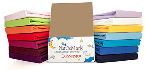 NatureMark Kinder Jersey Spannbettlaken mit Gummizug - Weiches, atmungsaktives Jersey, 100% Baumwolle, Pflegeleicht, Hautfreundlich, 2 Stück Packung, Sand / Beige , 70x140 cm