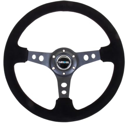 NRG Innovations NRG-RST-006-S verstärktes Lenkrad, 350 mm, Sportlenkrad (7,6 cm tief), schwarze Speiche, Wildleder, schwarze Naht