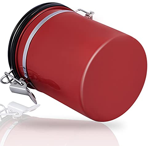 Bote para Café, EECOO Tarro de café 1.5L Bote Hermético de Acero Inoxidable Perfecto para Evitar la Oxidación del Café y la Aparición de Aromas Extraños, caucho sellado al vacío-Rojo