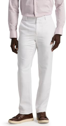 Perry Ellis Pantaloni da Uomo in Misto Lino, Parte Anteriore Piatta, Twill Resistente, vestibilità Moderna, Traspiranti e Leggeri, 42W x 32L