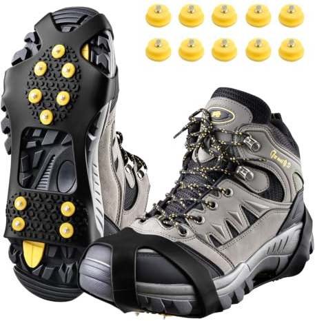 Azarxis Steigeisen für Bergschuhe, Schuhkrallen mit 10 Zähnen, Anti-Rutsch Schuhspikes Schneekette für Klettern Bergsteigen Winter Outdoor (Schwarz, XL)