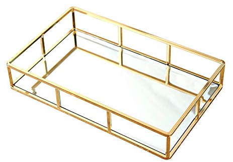 Organiseur Tray Gold - Plateau décoratif en verre - Miroir - Pour le service ou le rangement 1 pièce M