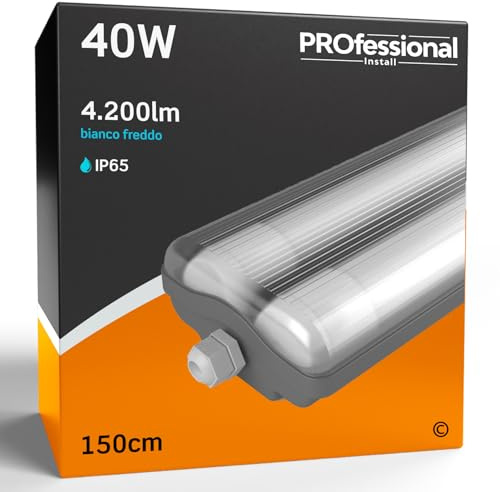 Eurocali 1x Plafoniera IP65 Impermeabile 40W Trasparente 4200 Lumen + 2 Tubi LED da 150cm - Luce Bianco Freddo 6400K - Fascio Luminoso 120° - Sostituzione Neon