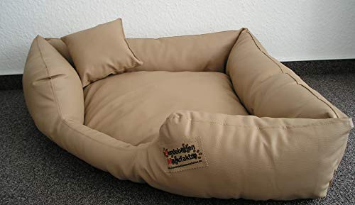 Hundebettenmanufaktur Hundebett Eckbett Hundesofa Schlafplatz Kunstleder Canto (100 cm X 100 cm, Beige)
