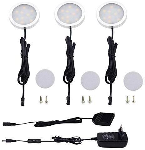 LED Schrankleuchten mit Schalter, AIBOO Vitrinenbeleuchtung Tagesweiß, LED Unterbauleuchten 3er Set, Ultra Slim DC 12V 6W Schrank Lichter für Kabinett Schränke Kleiderschrank