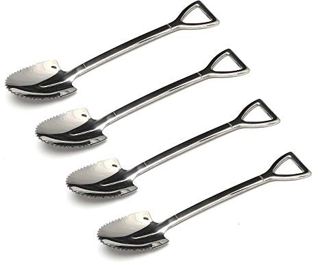 Choary Lot de 4 cuillères à pamplemousse en acier inoxydable en forme de pamplemousse en forme de mini pelle pour café, crème glacée, dessert, cuillères à pamplemousse en acier inoxydable (4J)