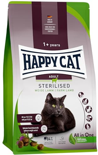 Happy Cat 70585 – Steriliserad vuxen pillamm – torrfoder för katter för steriliserade katter och baksmälla – 4 kg innehåll