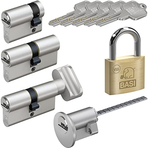 BASI | V55 Schließzylinder | gleichschließend und frei kombinierbar | Viele Längen verfügbar | Wendeschlüssel | Profilzylinder für Haus und Wohnung | Knaufzylinder A:K30 mm B:35 mm