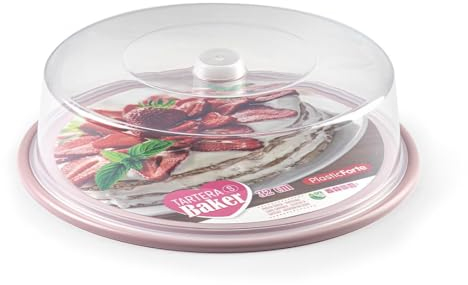 CABLEPELADO Portatartas, Recipiente Redondo para Tartas con Tapa Alta, Bandeja Pasteles, Tartera plástico, Recipiente Transporte Comida, 9 cm Altura x 32 cm diámetro, Plástico, Rosa