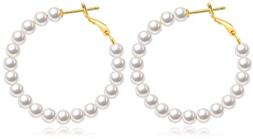 Perle Creolen für Damen Kleine Perle Creolen Hypoallergen Tropfen Ohrringe, 14K vergoldet Leichte Offene Große Kreis Runde Perlen Ohrringe Schmuck Geburtstagsgeschenk für Frauen
