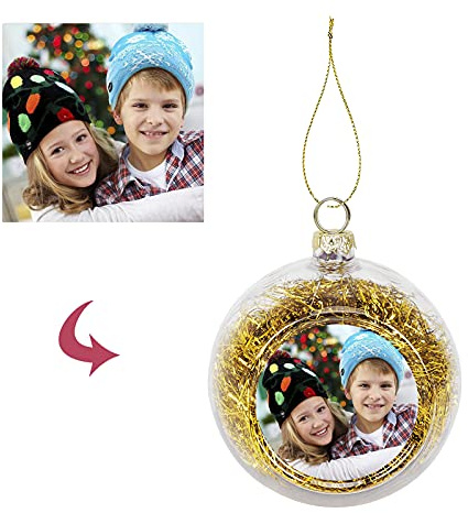 Weihnachtskugel mit Foto, Christbaumkugeln, personalisiert Weihnachtskugeln mit Bild, 8cm Fotoweihnachtskugel für Baumschmuck, Weihnachtsbaum, Weihnachtsdeko, Basteln, Weihnachten Foto Geschenk