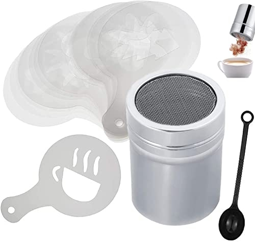 acdokuk Juego de 16 plantillas de café para cocina, bebidas y horneado, de malla de acero inoxidable, con 16 piezas
