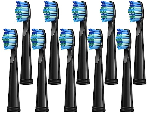 Brossettes de Rechange 10pc Compatible with Fairywill D7/D8/FW507/FW508/FW551/FW2011/FW917/FW959/FW515/Seago SG E9 Brosse à Dents électrique Poils Souple Tete de Remplacements (Noir 10)