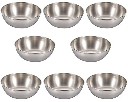 MGGi 8 piatti rotondi da 8,4 cm, in acciaio inox, mini piattini individuali, condimenti, sushi, ciotola, per sushi, contorni, dessert, salsa di pomodoro, soia, barbecue - argento