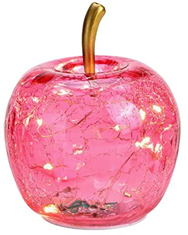 Wurm Dekoleuchte Apfel (XS) Glas, rosa, Apfel Lampe mit LED Lichterkette, Dekolampe, Tischleuchte, Apfellampe | LED Lichterkette, Tischleuchte, Dekolampe