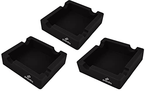 Pardo Cigar Ashtrays for Outdoors from Pardo - 3 Pcs Silicone Ashtray for Large Ring Gauge Cigars with Built-in 4X Cigar Holder - Unbreakable Cigar Ashtrays for Patio - Black
