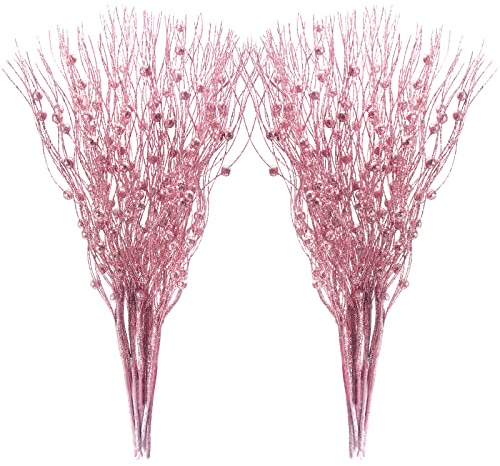 Yunsailing 20 Stück Valentinstag Künstliche Glitzer Beeren Stiel Ornamente 43,2 cm Künstliche Beerenzweige Valentinstag Baum Picks und Sprays Glitzerstäbchen für Hochzeit DIY Kranz Handwerk Dekor