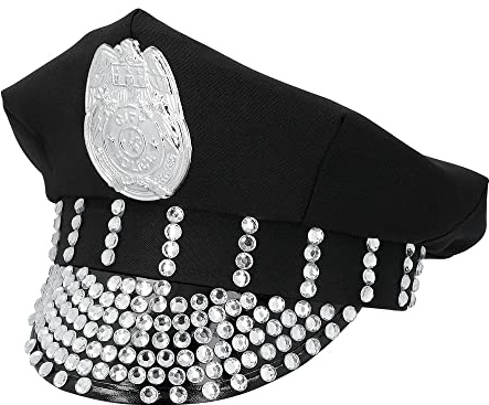 Boland 33029 - Polizei Mütze mit Schmucksteinen und Abzeichen, Hut für Polizist, Polizeihut für Karneval und JGA, Faschingskostüm