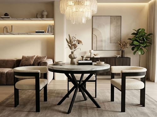 WFL GROUP Runder Ausziehbarer Esstisch in Weißer Marmoroptik - Loft Style Tisch mit Metallbeinen - 90 bis 170 cm - Industrieller Tisch für Wohnzimmer - Kompakt - 90 cm - Marmor Weiß