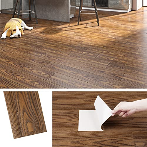 Livelynine 32 Fliesen Fliesenaufkleber 90x15CM Vinylboden Selbstklebend Eiche PVC Bodenbelag Selbstklebend Badezimmer Küche Wasserdicht Tapete Holzoptik Vintage Räume Klebefolie Holzoptik Eiche Dunkel