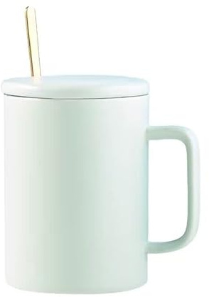 FülleMore 450ml Kaffeetasse mit Deckel und Löffel Kakaobecher Teetasse Milchbecher Porzellanbecher als Geschenk für Mutter Oma Freundin Liebespaar Kollegin Männer (Grün)