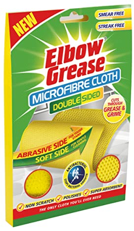 Elbow Grease Double Sided Microfibre Cleaning & Polishing Cloth - 2 in 1 Antibacterial, Non Scratch, Cuts Through Grease & Grime | Cleans & Polishes (1 Cloth Pack)