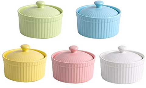 5pcs ramequins Plats avec Couvercle Plats allant au Four Bols Ronds en céramique Servant pour crème brûlée crème Anglaise gâteaux de Lave Pudding(Couleur Assortie),76I26P7PWQ0915C052JH3P