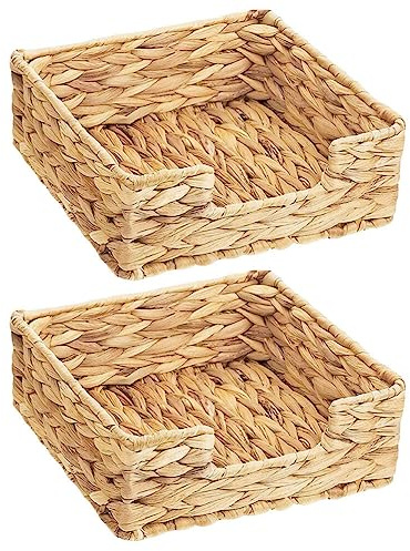 Kichvoe Soporte De Servilletas Tejido De De Agua Cuadrado Cesta De Mimbre Para Escritorio Almacenamiento Rústico Para Cocina Oficina Hogar 18X18X7cm