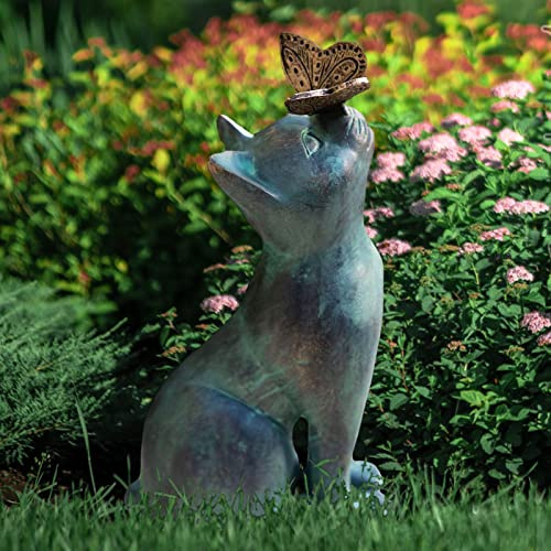 HIAME Figurine Décorative de Jardin - Chaton avec Papillon - Statue Extérieure en Résine Imperméable - Sculpture Animale - Cadeau pour les Amoureux des Chats