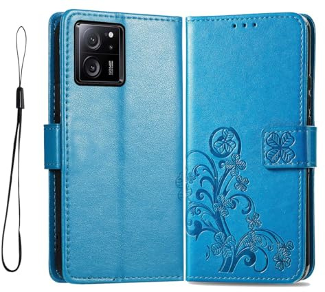 PEIYE Geprägte Hülle für Xiaomi 13T / Xiaomi 13T Pro, Klappbar Lederhülle Flip Cover Case, Schutzhülle Handyhülle mit Kartenfach und Geldfach, TPU-Innenteil, Magnetverschluss, Standfunktion,Blau