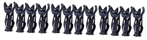 ABOOFAN 12pezzi Clip per Asciugamani da Spiaggia Plastica Creativi Forma di Gatto da Neri per Stendere Biancheria e Sigillare Sacchetti di Cibo