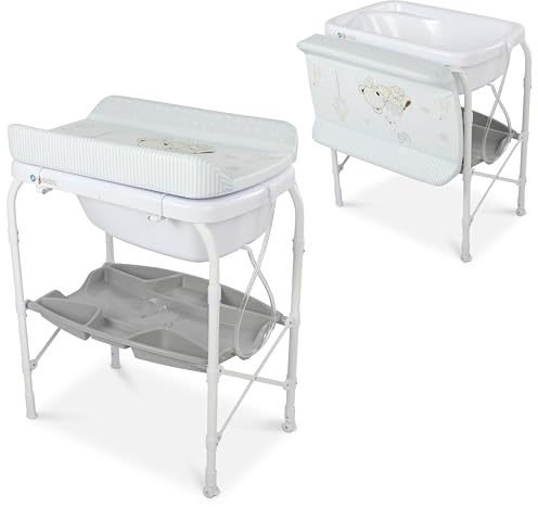Toral Bañera Cambiador Bebe Mueble con Patas - Bañera Bebe Con Bandeja Separadora y Ruedas con Freno - Cambiador con Medidor de Altura