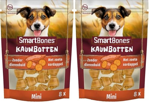 SmartBones Kauknochen Mini - Kausnack mit Süßkartoffel für kleine Hunde, Knochen mit weicher Textur, ohne Rohhaut, 8 Stück(2er Pack)
