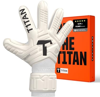 T1TAN Training Torwarthandschuhe Kinder, Herren Classic White Out, Fingerschutz Gr. 4-11, Torhüterhandschuhe Erwachsene, Tormannhandschuhe Jugendliche, Torwarthandschuhe Kinder, 5-15+ Jahre