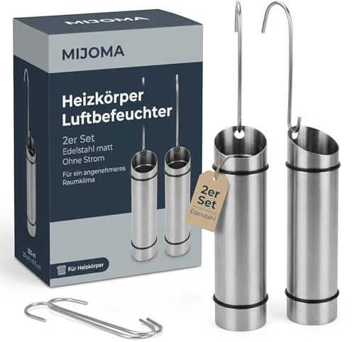 MIJOMA Juego de 2 humidificadores atmosféricos para radiadores, elegantes humidificadores de agua de acero inoxidable, 325 ml, vaporizador para un clima agradable y una respiración óptima, color