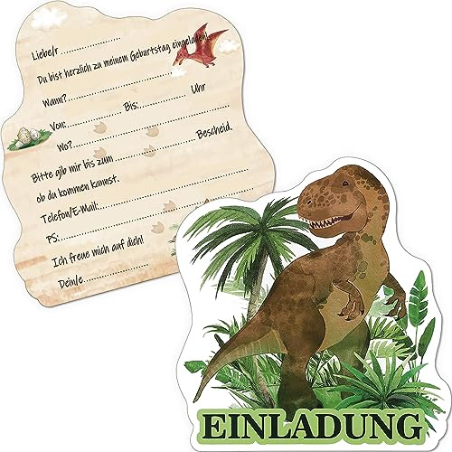 Tixlux 12 Einladungskarten zum Kindergeburtstag, 11 x 10 cm Dinosaurier Einladungskarten, Geburtstagseinladungen für Jungen und Mädchen, Geburtstagseinladungen Kinder Geburtstagsfeier Kinderparty