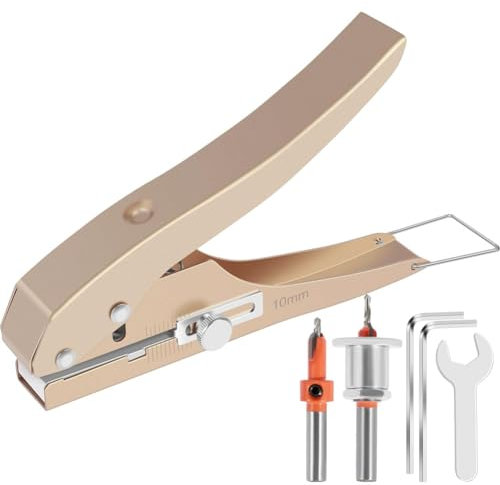 HUTSRAI Perforadora de un Solo Orificio, Perforadora de Alta Resistencia de 10 mm, Alicates de PerforacióN para Bandas de Borde con Escala para Tarjetas de Papel, CartóN PláStico