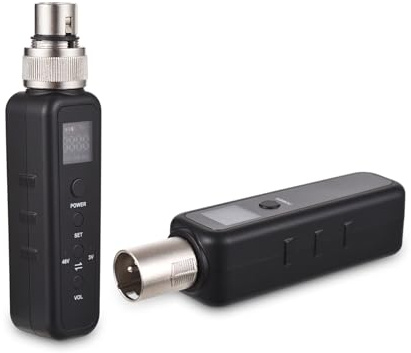 Btuty Micrófono cableado a transmisor y receptor Xlr inalámbrico Sistema de micrófono inalámbrico UHF para mezclador de audio Amplificador de altavoz Sincronización automática de frecuencia al iniciar