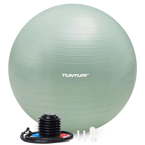 Tunturi Anti Burst Fitnessball mit Pumpe - Yoga-Ball 65 cm - Pilates-Ball - Schwangerschaftsball – 220 kg Benutzergewicht - Inklusive Trainings-App – Rot